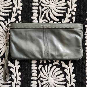 Coach Olive Green Leather Wristlet Clutch